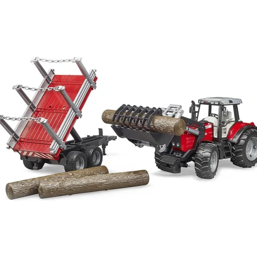 Bruder | Massey Ferguson 7480 w/ Front Loader u0026 Timber Trailer 1:16