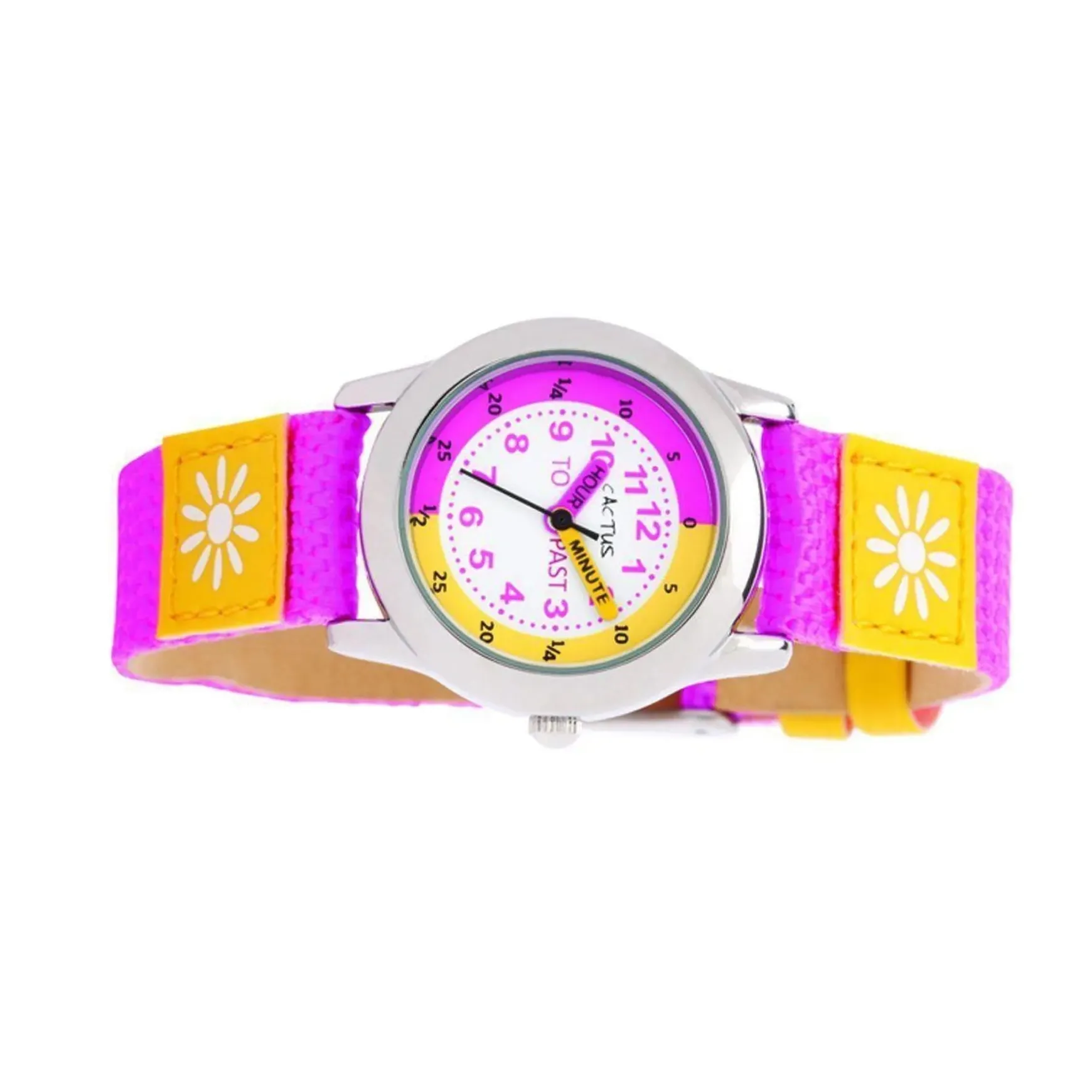 Cactus - Time Teacher - Girls Kids Watch - Pink / Yellow with Flowers