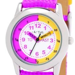 Cactus - Time Teacher - Girls Kids Watch - Pink / Yellow with Flowers