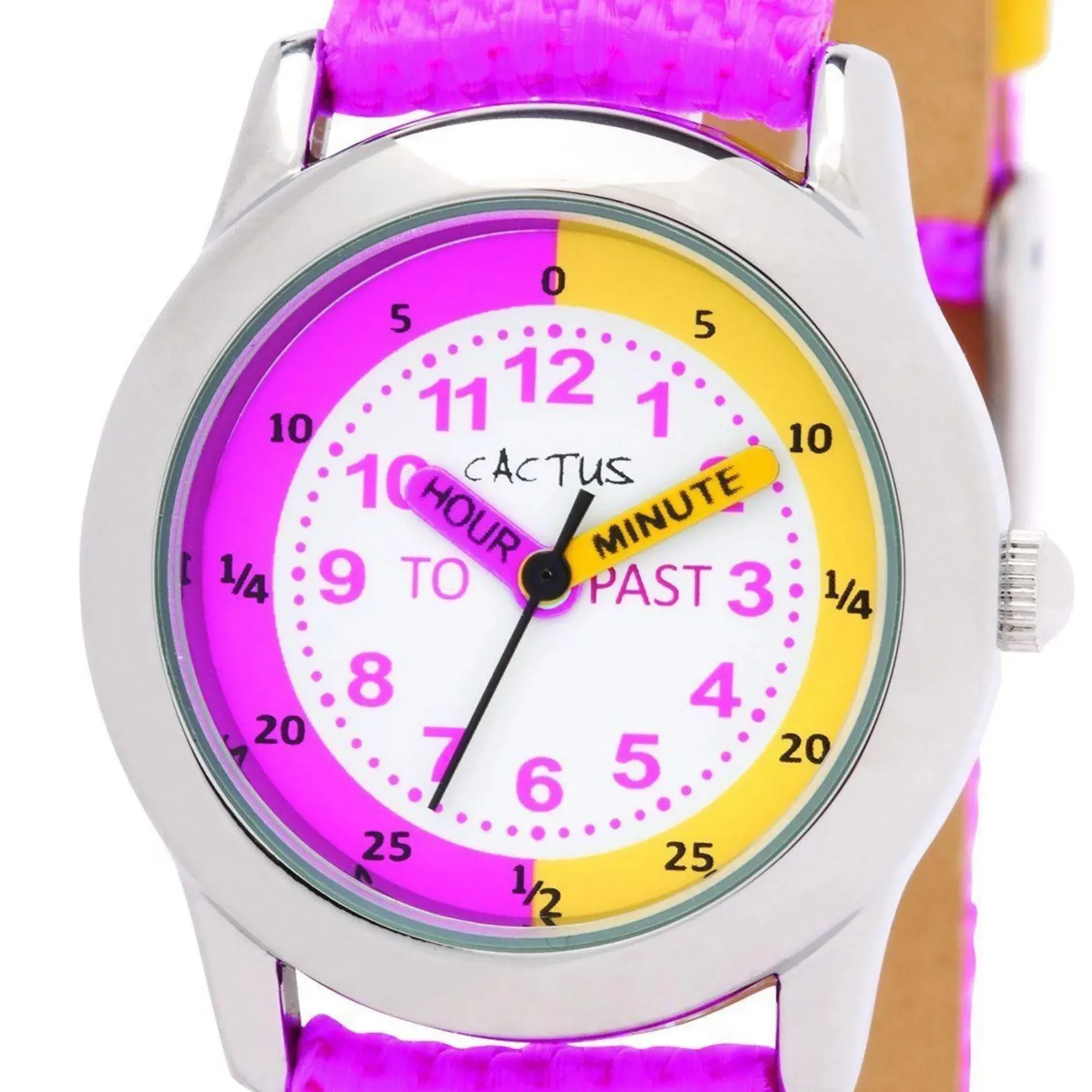 Cactus - Time Teacher - Girls Kids Watch - Pink / Yellow with Flowers