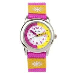 Cactus - Time Teacher - Girls Kids Watch - Pink / Yellow with Flowers