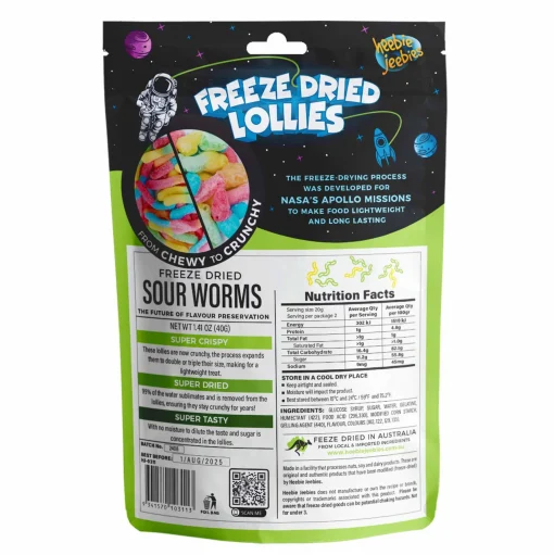Heebie Jeebies | Freeze Dried Sour Worms Lollies | Large