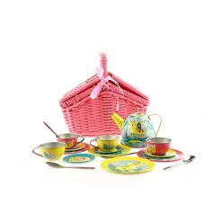 Tiger Tin Tea Set In Picnic Basket (18 Piece Set)