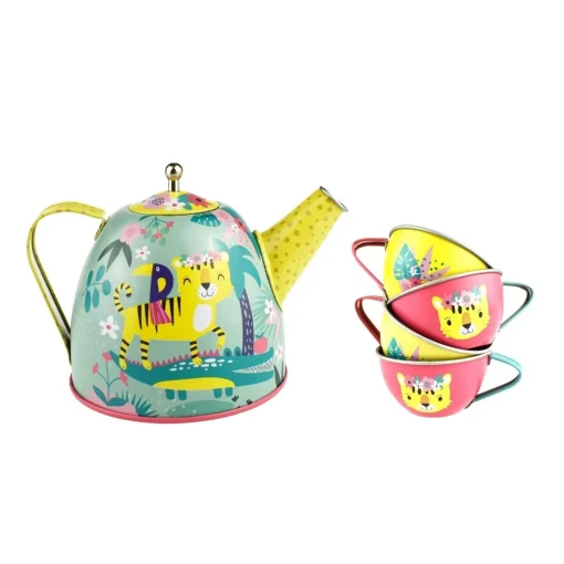 Tiger Tin Tea Set In Picnic Basket (18 Piece Set)