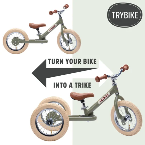 Trybike | Vintage Green with Cream Tyres | Trike u0026 Balance Bike